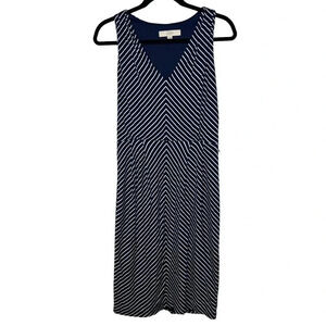 Ann Taylor LOFT Navy Blue White Striped V Neck Summer Shift Dress Sz. S